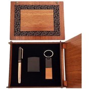 Resim Ahşap Kutulu Bakır Roller Kalem Taba Renk Anahtarlık Ve Çakmak Set - Net8262-8325 