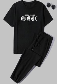 Resim uyguntarz Unisex Moon Phases Baskılı 2'li Eşofman Takımı 