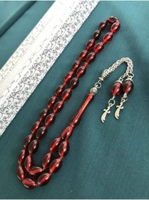 Resim Sultan Telkari Kırmızı Tonda Yoğun Hareli Toz Kehribar Tesbih 