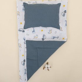 Resim Alt Açma Matı ve Yastık - Çift Taraflı - Koyu Mavi Petek - Mavi Canlılar 