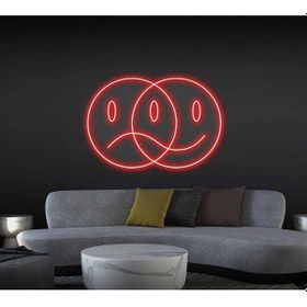 Resim Gülen Ve Ağlayan Surat Neon Tabela Kırmızı 