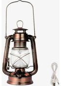 Resim Pazly Vintage Usb Taşınabilir Şarjlı Retro Kamp Lambası, Çadır Işığı, Bronz Asılı Fener Bronz Kahverengi 