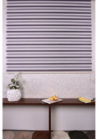 Resim Ekru-mor Pliseli Etek Dilimsiz 10671-v5 Zebra Stor Güneşlik Perde 