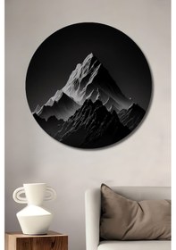 Resim Karlı Dağlar Siyah Beyaz Görünümlü Modern Sanat Ahşap Dekoratif Tablo Yuvarlak Duvar Tablosu 9-4952 - 20 X 20 