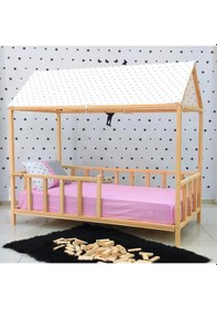 Resim Markaawm Montessori Yatak Çatılı Karyola Doğal Çam Kapadokya 