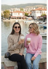 Resim Lela Oversize Fit Balıkçı Yaka Yumuşak Dokulu 2'Li Paket Triko Bayan Kazak 680Kz00469S2 Vizon-Şeker Pembe 