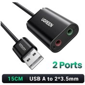 Resim Ugreen Ses Kartı Harici 3.5mm Usb Adaptörü Usb Mikrofon Hoparlör Ses Arabirimi 2ports 15cm 