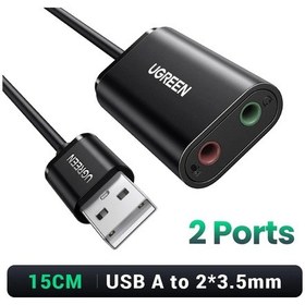 Resim Ugreen Ses Kartı Harici 3.5mm Usb Adaptörü Usb Mikrofon Hoparlör Ses Arabirimi 2ports 15cm 