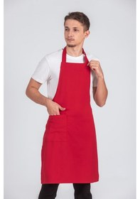 Resim Erkek Boyundan Asmalı Barista Şef Mutfak Önlüğü Kırmızı 