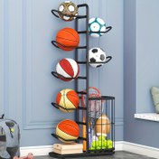 Resim 1 Adet Basketbol Depolama Rafı, Voleybol ve Badminton Raketi Çocukların Halkası Fitness Ekipman Organizatörü Spor Malzemesi Saklama Rafları İçin Ev Top Standı 