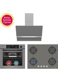 Resim Simfer 11 Fonksiyon Steam Master Gri 3'lü Ankastre Set (8246 Fırın + 3656 Ocak + 8740 Davlumbaz) 