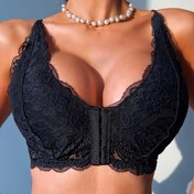 Resim Kadınlar için Seksi Dantel Ön Kapatma Kablosuz Bralette - Siyah Kontrast Dantel, Dolgusuz, Orta Destek, Şık ve Zarif Tasarım, Rahat Günlük Giyim, Günlük Rahat Giyim | Şık Bralette | Dantel Detayları 