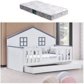 Resim Yavrulu Karyola, Bello Yavrulu Montessori Yatak - Gri + 1 Adet Comfort Yatak 