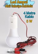 Resim Badem10 Led Ampul Akü Takviye Kablolu 4 Metre Anahtarlı 5W Tasarruflu Seyyar Aydınlatma Beyaz Işık Pensli 