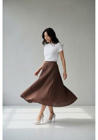 Resim Eren Style Pileli Pamuklu Dokuma Viskon Kışlık Etek 95 Cm - 38-48 Kahverengi 