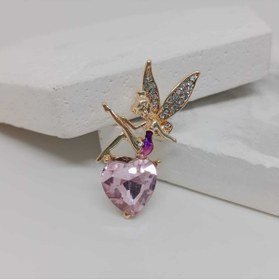 Resim Sibelya Aksesuar Zirkon Taşlı '' Peri? & Pembe Kalp '' Figürlü Broş 