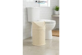 Resim Berta Hijyen Vintage Krem Sallanır Kapaklı Banyo ve Mutfak Çöp Kovası - Dekoratif Pratik Tasarım Çöp Kutusu 