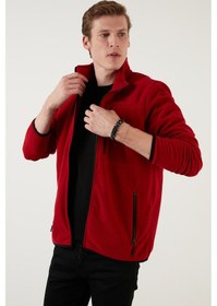 Resim Buratti Slim Fit Fermuarlı Cepli Dik Yaka Polar Erkek Hırka 5906028 Bordo 