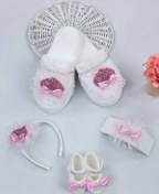 Resim Modakids Fuşya Lohusa Taç Terlik Ve Bebek Patik Bandana Set 