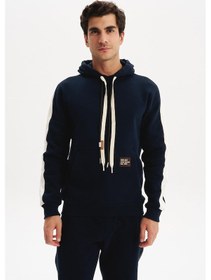 Resim Arma Erkek Kapüşonlu Sweatshirt Regular Fit, 3 İplik Şardonlu, Kanguru Cepli, Basic Örme K30254629002 Lacivert 