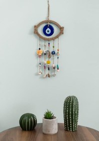 Resim Nazar Boncuklu Hasır Deniz Kabuklu Kötü Göz Kovucu Duvar Süsü Rüz Mavi 