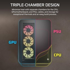 Resim CORSAIR AIR 5400 RS-R ARGB Üçlü Bölmeli Orta Boy Tower Bilgisayar Kasası – 3X Önceden Monte Edilmiş Ters Rotor RS120-R ARGB Fan, Güçlü Soğutma için Hava Kanalları, Ters Anakart Desteği, Siyah 