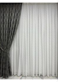 Resim Hafif Saçaklı Fon Perde Antrasit Fon 1/3 Sık Pile Antrasit 