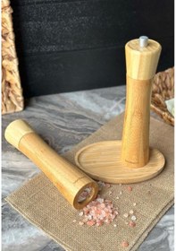 Resim Bambum - Tabaklı Tuzluk Biberlik Değirmen Seti 3 Parça Küçük 