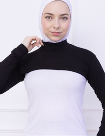 Resim Loggia Balıkçı Yaka Boyunluklu Kolluk Siyah - Likralı Dik Yakalı Kadın Body Tesettür Crop Bolero 