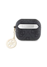 Resim Apple Uyumlu AirPods 3. Nesil Kılıf Guess Lisanslı 4g Desenli Taşlı 4g Süs Zincirli Siyah 
