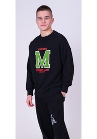 Resim Marions Erkek Çocuk M Harfi İşlemi Sweatshirt-13403-siyah Siyah 