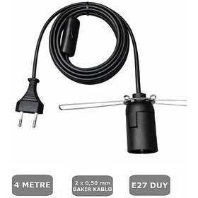 Resim E27 Duylu 4 Metre Arapuarlı Aç Kapat Anahtar Yaylı Duy 2x0,50 Siyah 65w 