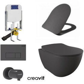 Resim Creavit GR5001- FE320 5 Parça Antrasit Mat Asma Klozet Gömme Rezervuar Seti 