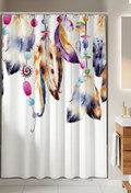 Resim Tropikhome Banyo Perdesi Dream Catcher Tüy Desenli Baskılı Solmaz Su Geçirmez Polyester Duş Perdesi C Halkalı 