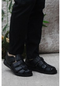 Resim Mehmet Mete 102 Siyah Kale Comfort Hakiki Deri Erkek Sandalet Siyah 