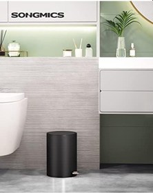 Resim Kozmetik Kovası, 3 Litre, Banyo Çöp Kutusu, Kapaklı Küçük Çöp Kutusu, Yumuşak Kapanır, Çıkarılabilir Plastik İç Kova, Banyo, Ofis, Çelik İçin, Mürekkep Siyahı Ltb011b01 Siyah 