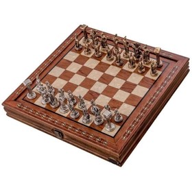 Resim Helena Wood Art Hero Ros Masif Ceviz Metal Figürlü Satranç Seti 