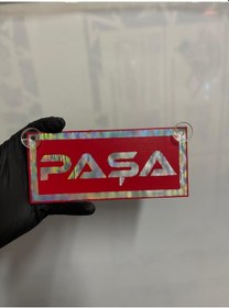 Resim Kırmızı Renk Üzeri Hologram Renk Paşa Yazılı Vantuzlu Cam Süsü 