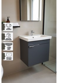 Resim Karen Banyo Kasırga 50 Cm, Lavabolu Alt Banyo Dolabı, Kapaklı Banyo Alt Dolabı, Seramik Lavabo Dahil Antrasit Mdf Antrasit 
