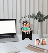 Resim Bk Gift Kişiye Özel Sevgililer Karikatürlü Ahşap Biblo Telefon Standı-55 