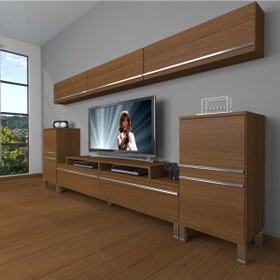 Resim Decoraktiv Ekoflex 9 Mdf Krom Ayaklı Tv Ünitesi Tv Sehpası - Naturel Ceviz 