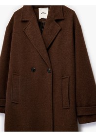 Resim Koton Uzun Kollu Düğmeli Cepli Kruvaze Uzun Oversize Kaşe Kaban Kahverengi 6sak00035ew Kahverengi 