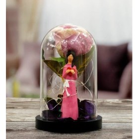 Resim Mobgift Gül Altında Canım Annem Tasarımlı Işıklı Fanus (Pembe) 