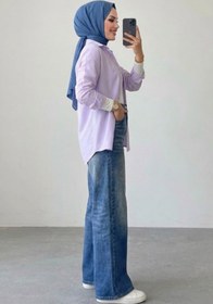 Resim Tesettür Diyarı Kadın Ekstra Baggy Kot Pantolon- Eskitme Kot Mavi 