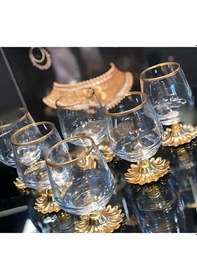 Resim Gold Ayaklı Cam Su Bardağı Kahve Yanı Şık Sunum 6'lı Set Altın 