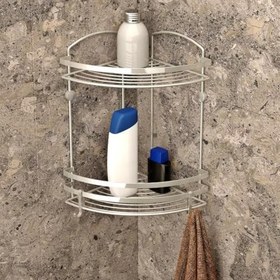 Resim Geseus Paslanmaz Çelik İki Katlı Kancalı Banyo Köşe Rafı İnox BK082H 