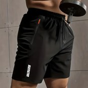 Resim Erkekler için yazlık rahat şortlar, yeni moda bol kesi spor koşu fitness 5/4 pantolon, polyester, fermuar, baskı desen, hafif esnek kumaş, 120g/m², dokuma, erkekler için uygun 