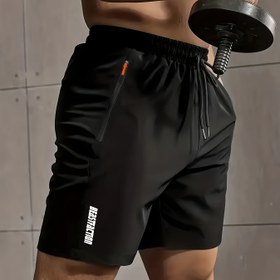 Resim Erkekler için yazlık rahat şortlar, yeni moda bol kesi spor koşu fitness 5/4 pantolon, polyester, fermuar, baskı desen, hafif esnek kumaş, 120g/m², dokuma, erkekler için uygun 