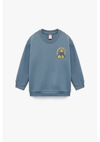Resim Koton Erkek Bebek Baskı Detaylı Bisiklet Yaka Uzun Kollu Şardonlu Sweatshirt Mavi 