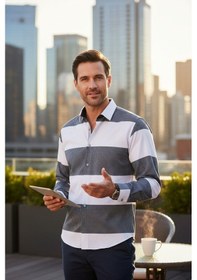 Resim Klasik %100 Cotton Uzun Kollu Terletmeyen Kışlık Flanel Kumaş 2 Renkli Gömlek Regular Kalıp -10515 Gri 